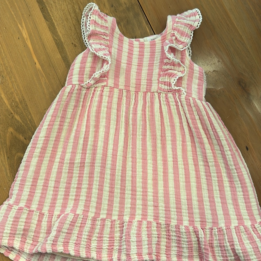 Pink and White Ruffled Sundress with Flutter Sleeves
